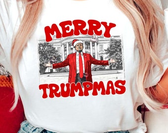 メリー・トランプマス・シャツ、トランプ・クリスマス・シャツ、おもしろトランプ・シャツ、ホリデー・ドナルド・トランプTシャツ、共和党クリスマス・シャツ