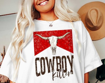 Maglietta Donna Cowboys & Beer Vintage, Teschio Steer E Musica Country, Camicia Western Rodeo Con Scollo A V, Misto Cotone