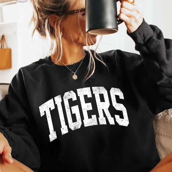 Sweatshirt tijgers, hoodie vintage Tigers Game Day, sweatshirt Varsity School Spirit, ronde hals achterklep, schoolmascotte, trui voetbalmoeder