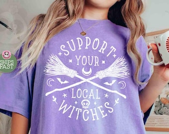 Zabawna koszulka z czarownicą, wygodna koszulka z czarownicami na Halloween, koszulka retro z motywem Halloweentown, koszulka jesienna, koszulki na Halloween, upiorny T-shirt, koszulka z czarownicą