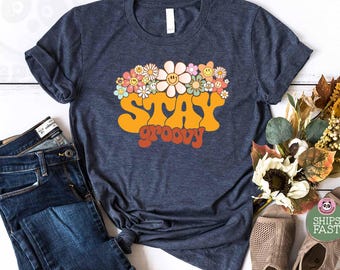 Floral Groovy T-shirt, 70s Retro Hippie Tee