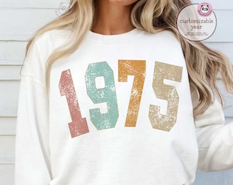 retro Custom Birth Year Sweatshirt, Personalized Birthday Gift, 50th Birthday sweatshirt, Fifty Years Old, 1975 Unisex Crewneck Sweatshirt