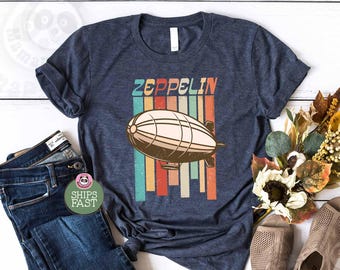 Retro Zeppelin T-shirt, Vintage 70s 80s Shirts, Blimp Tshirt, Zeppelin Airship Tee, Aviation Shirt, Dirigible Airship Shirt, Gift for Men