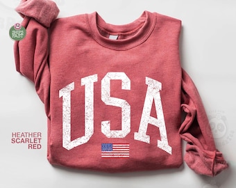 Vintage USA Flag Sweatshirt / 4th of July Sweater / America Crewneck / Patriotic Gift