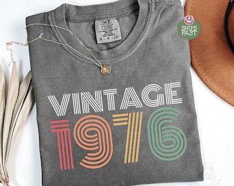 Koszulka z okazji 50. urodzin, koszulka vintage z 1976 roku, koszulka urodzinowa z 1976 roku, prezent na 50. urodziny dla kobiet, koszulka męska z okazji 50. urodzin, koszulka retro z 1976 roku