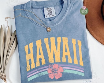 Comfort Colors® Vintage Hawaii Shirt, Hibiscus Flower Tee, Tropical Beach Vacation Shirt, Hawaii Souvenir Tee, Aloha Shirt, Honolulu Trip