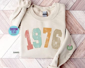 Sudadera retro personalizada con el año de nacimiento, regalo de cumpleaños personalizado, sudadera para el 50 cumpleaños, sudadera de cuello redondo para mujer