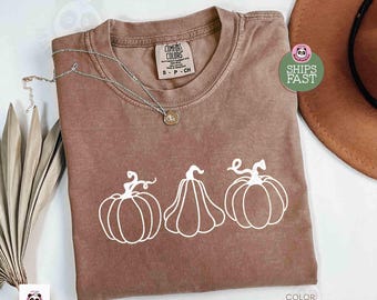 Comfort Colors Pumpkin Graphic Tee, Minimalist Fall Autumn Shirt, Retro Fall T-shirt