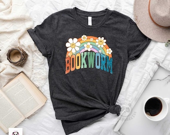 Floral Bookworm shirt, retro Teacher shirt, Books Lover shirt, Cute Reading shirt, vintage Bookish shirt, Rainbow Book shirt / gift for book