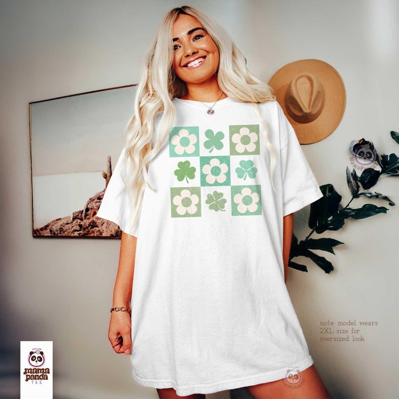 checkered clover t-shirt / retro st patricks day shirt / floral st paddys tee / four leaf clover shirt / feeling lucky / lucky season outfit