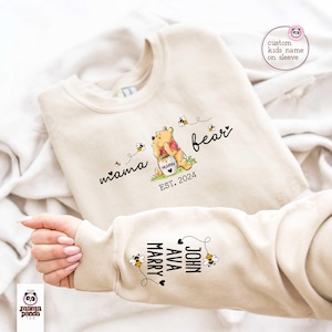 Custom Mama Bear Sweatshirt, Mama with Kids Name on Sleeve Sweatshirt, Personalized Mom Est Sweater, Custom Mothers Day Gift, New Mom Hoodie