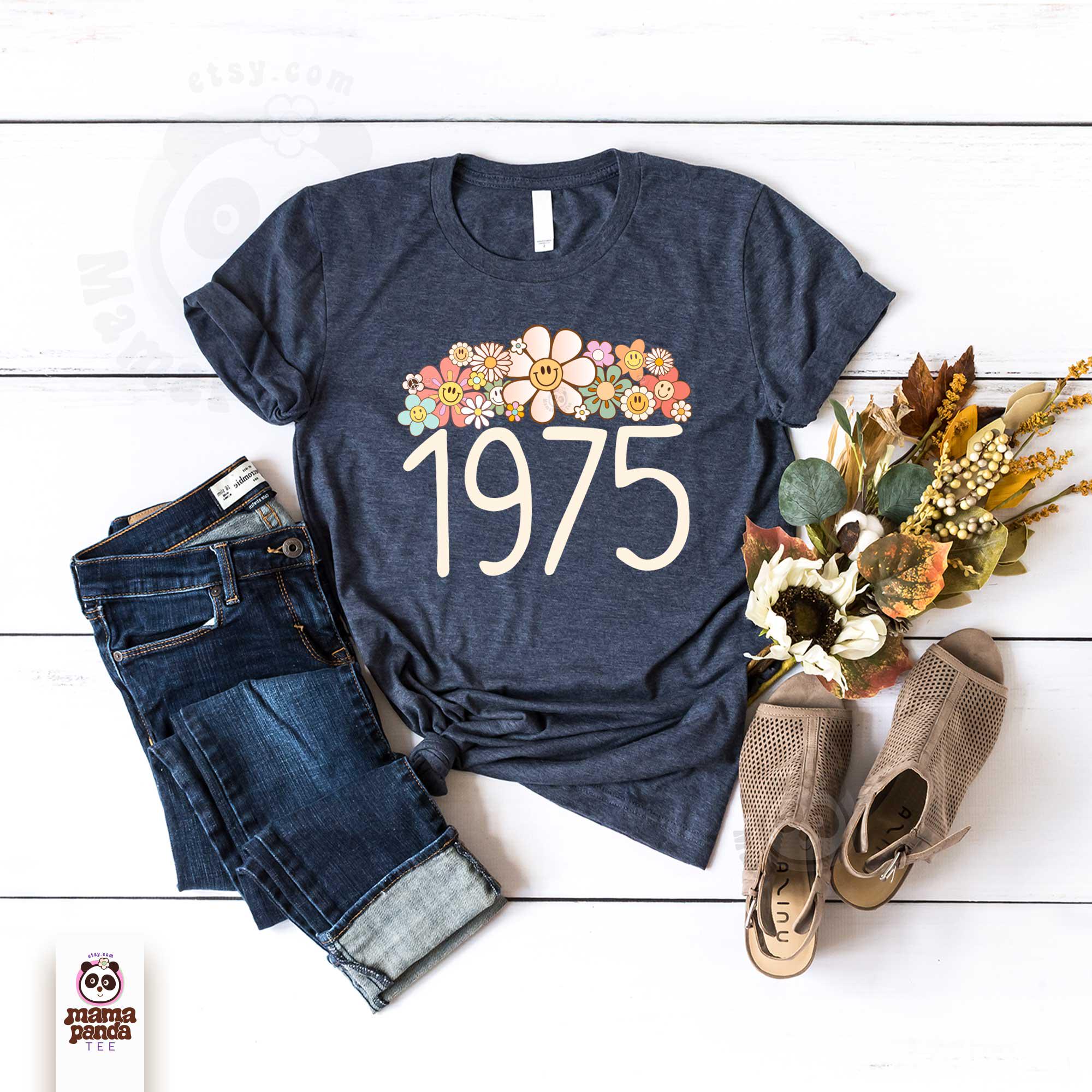 Floral 50th Birthday Shirt, retro 1975 T-shirt, 50th Birthday Gift, Birthday Gift for Women, Mother's Day 1975 tee, 1975 birthday shirt mom