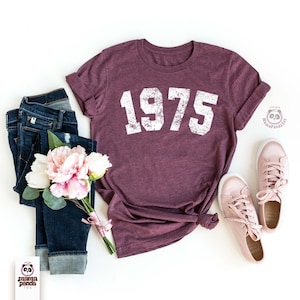 Vintage 51st Birthday T-shirt, 1975 shirt, 51st Birthday Gift, Birthday Gift for Women, Distressed 1975 tee, 1975 birthday shirt for dad Heather Maroon