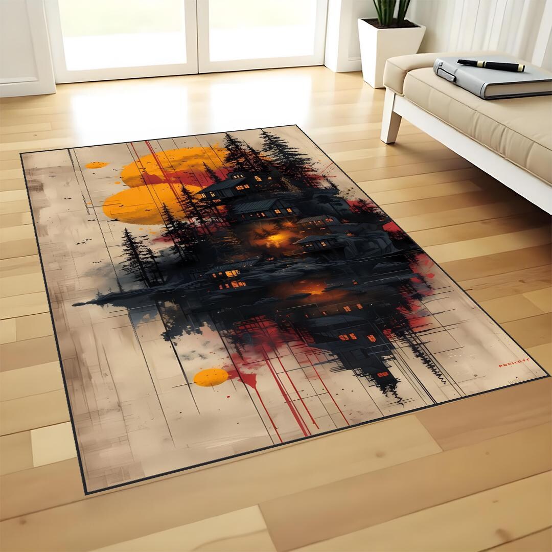 Animated Landscape Rug | Colorful Cartoon Nature Scene Carpet | Fun Art ...