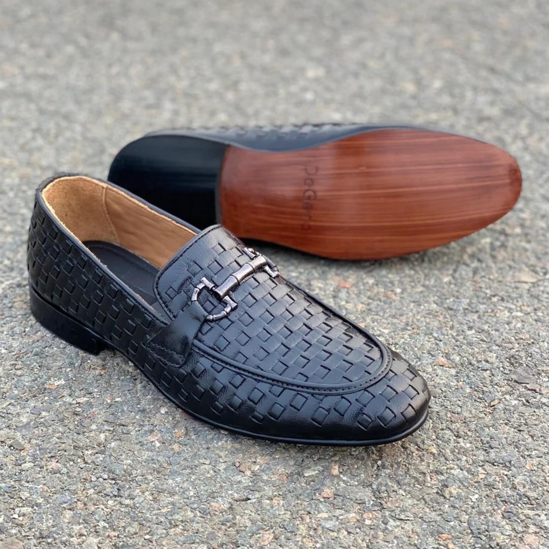 Handmade Braided Leather Loafers – Men's Woven Slip-on Dress Shoes
