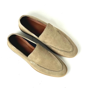 Sapatos sociais masculinos de camurça e couro feitos à mão, calçados formais/casuais