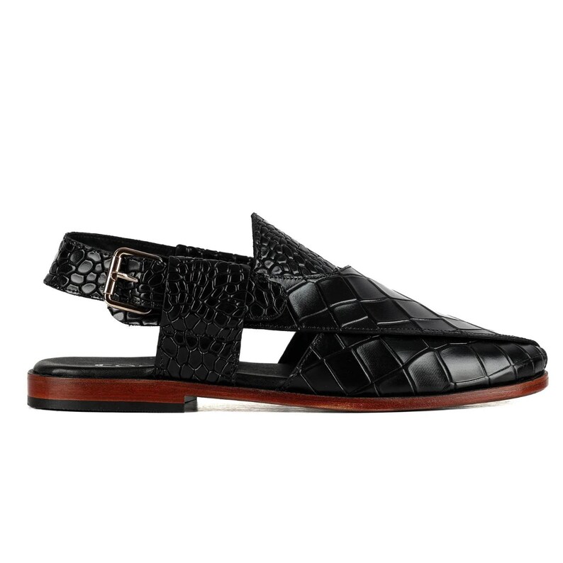 Handmade Croc Texture Leather Peshawari Chappal Sandals – Genuine Cow Leather Pakistani Footwear image 6