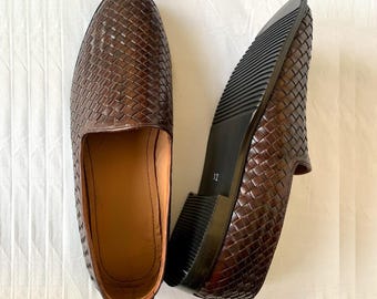 Handmade Woven Brown Leather Loafers: Men display picture 1