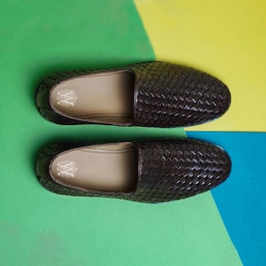 Handmade Woven Brown Leather Loafers: Men's Slip-On Moccasins Mens Shoes image 6