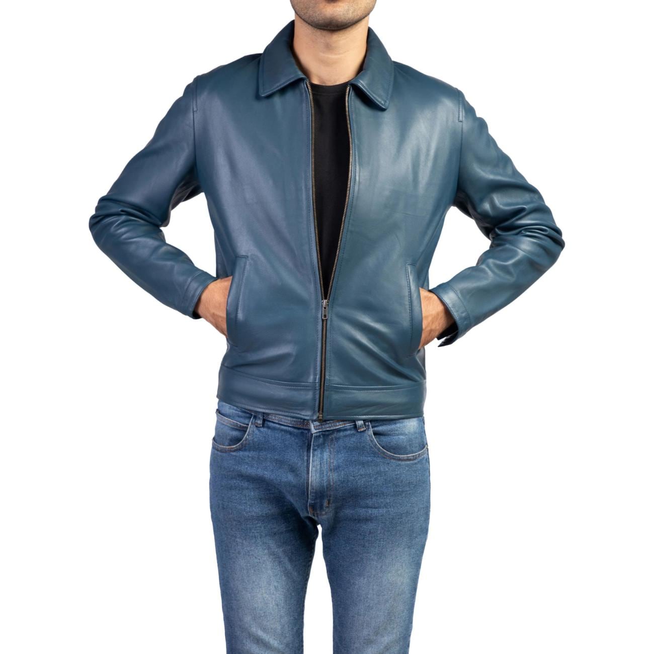 希少⭐︎90's レザーブルゾン ハリントンジャケット ラムスキン キルティング メンズハンドメイドラムスキンレザーハリントンジャケット：90年代