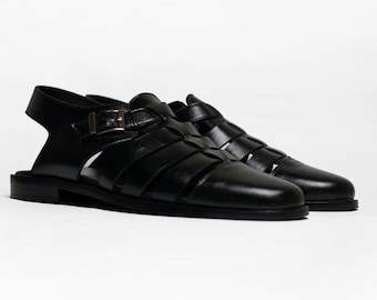 Mens Handmade Leather Fisherman Sandals: Cushioned Arch Support Shoes for Men