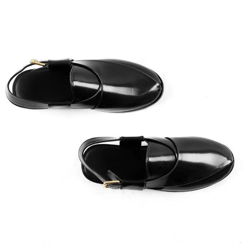Handgefertigte Schwarze Patina Leder Peschaari Sandalen - Herren Kaptaan Chappal mit Ledersohle Bild 7