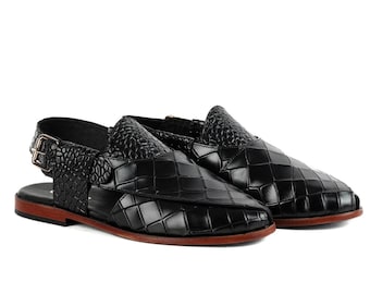 Handmade Croc Texture Leather Peshawari Chappal Sandals – Genuine Cow Leather Pakistani Footwear