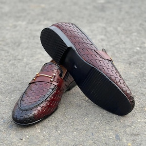 Handmade Woven Suede Leather Loafers with Italian Bit: Men&#39;s Wedding Dress Shoes