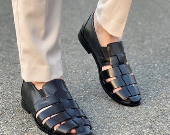 Handgjorda herrsandaler i läder: Vadderat hålfotsstöd Äkta läder Chappal