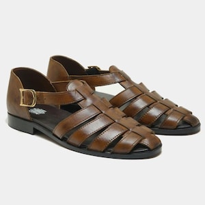 Mens Handmade Greek Leather Fisherman Sandals:  Cushioned Arch Support with Adjustable Buckle