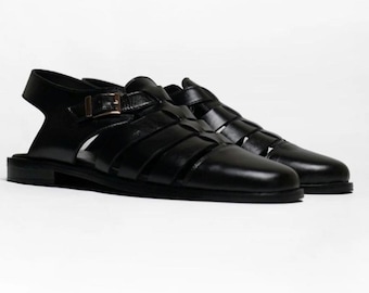 Handmade Leather Fisherman Sandals: Cushioned Arch Support, Adjustable Buckle Genuine Leather Shoes