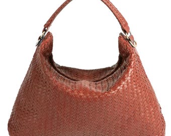 Handwoven Genuine Leather Tote Bag: Top Handle and Shoulder Strap Leather Handbag