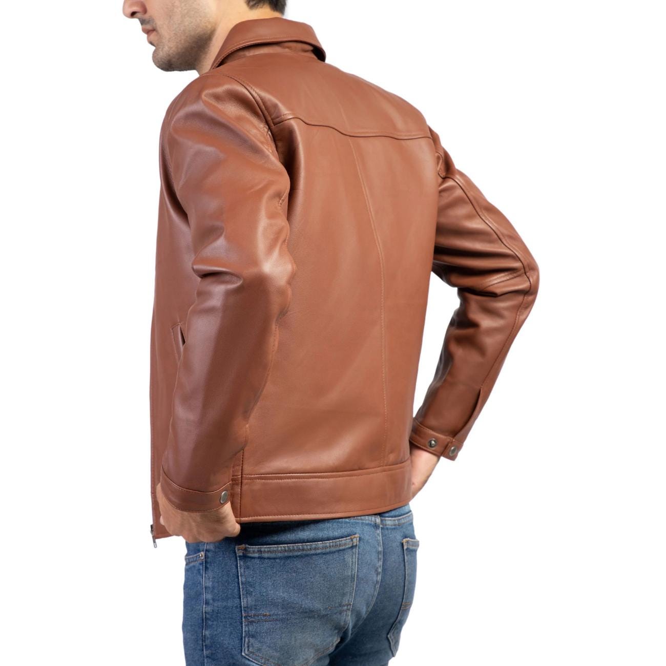 メンズハンドメイドラムスキンレザーハリントンジャケット：90年代