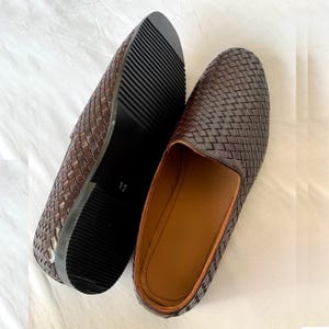 Handmade Woven Brown Leather Loafers: Men's Slip-On Moccasins Mens Shoes image 9