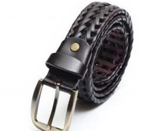 Handmade Braided Leather Belt Set: Black & Brown Woven Belts