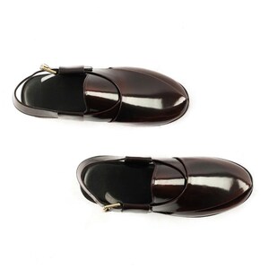 Handgefertigte Schwarze Patina Leder Peschaari Sandalen - Herren Kaptaan Chappal mit Ledersohle Bild 5