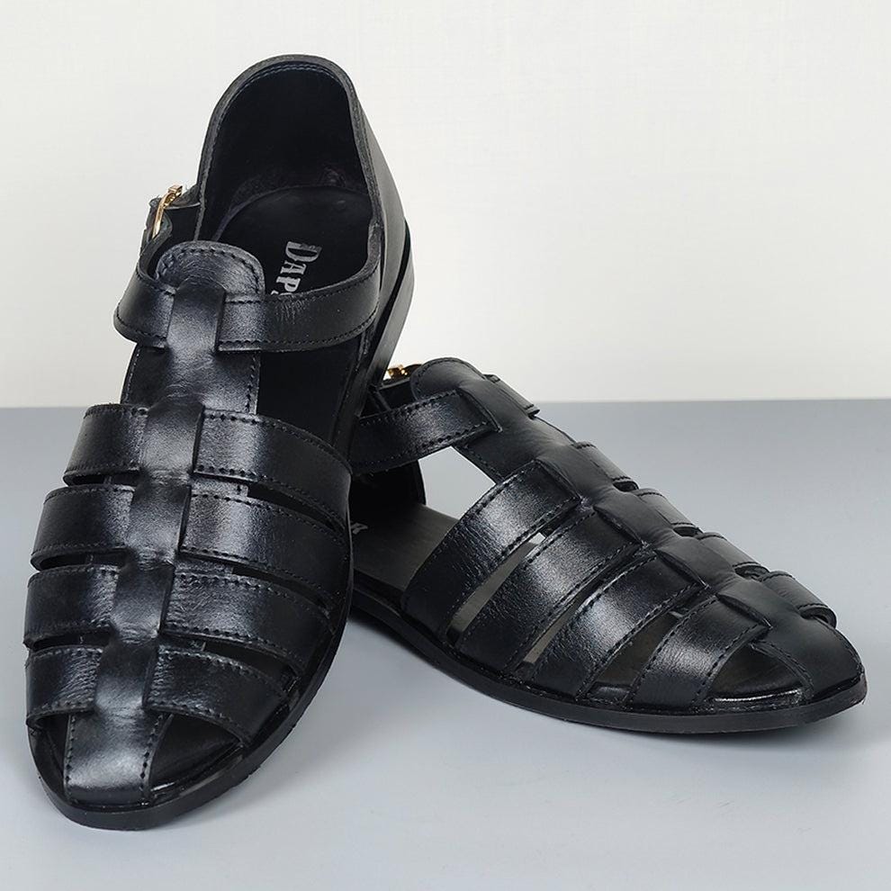 Greek Handmade Black Leather Fisherman Sandals: Adjustable  display picture 3