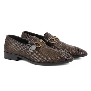 Handgewebte Lederslipper – Elegante Schuhe aus echtem Rindsleder mit Ledersohle