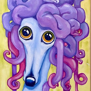 Greyhound Art, Octopus Art, pintura de galgo italiano, Octohound, CourtsArt, lindas fechaduras