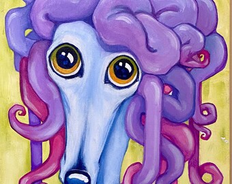 Greyhound Art, Octopus Art, Italian Greyhound painting, Octohound, CourtsArt, lovely locks