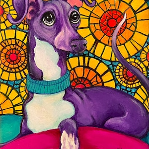 Italiaanse greyhound art print, Greyhound Art, whippet Art, Italiaanse windhond, glas-in-lood