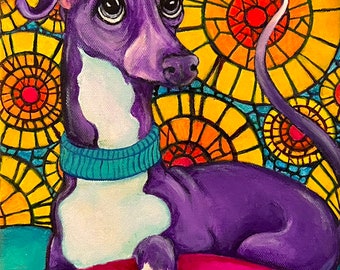 Italian greyhound art print, Greyhound Art, whippet Art, italian greyhound, stained glass