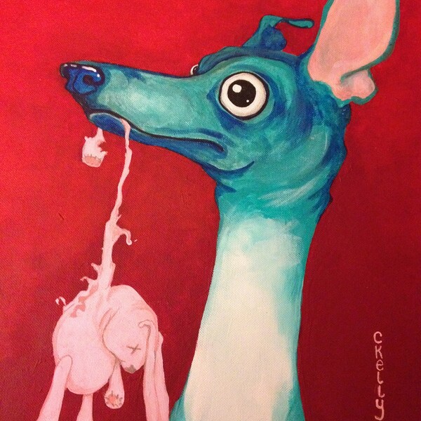Italian greyhound with toy original painting