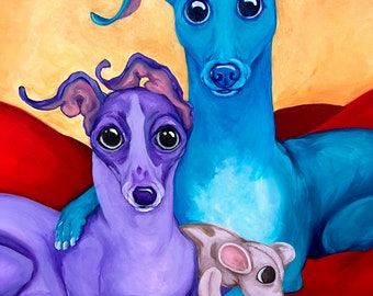 Italian Greyhound, Sighthound print, 11x14” print, greyhound, whippet, stained glass,