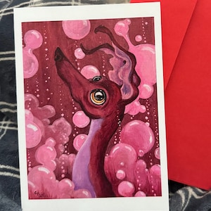 Carte d'art lévrier italien, carte lévrier courtart, carte impression lévrier, carte lévrier Cherry Cola, carte whippet, galgo, lurcher, lévrier