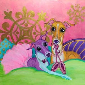 Impressão artística de galgo, galgo italiano, chicote, Ballet Beauties, impressão de 8 x 10 polegadas, tribunal
