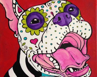 Pit Bull De Los Muertos, pit bull art print, Sugar skull, Dia de Los Muertos,