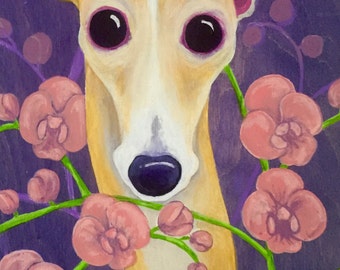 Italian Greyhound art, Greyhound art, whippet art, courtsart, Orchid print