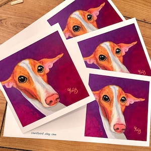 Set di 4 carte d’arte di Ibiza da 6 in arte di Ibiza, biglietto con levrieroantsart, biglietto con stampa, biglietto di Ibiza, galgo, lurcher, levriero