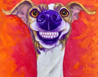 Happy whippet print, whippet art, whippet Italian greyhound, greyhound art, Sighthound print, Italian Greyhound print